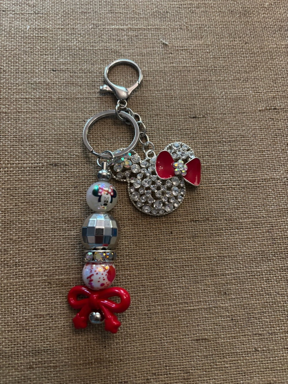 Minnie Mouse Disney Handmade Key Chain/Bag Charm Clip Red